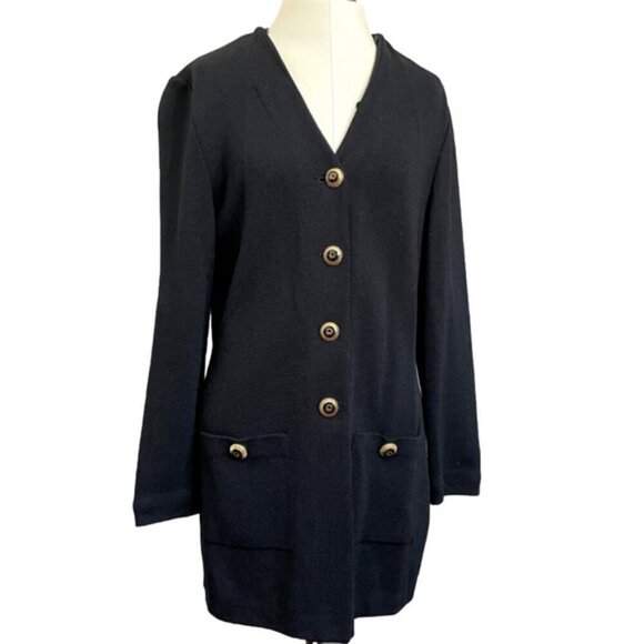 Vintage St John Black Santana Wool Knit Long Cardigan - 10/Medium 🇺🇸 - Picture 3 of 13